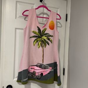 NWT:  QOS Pink Dress with Palm Tree and pink car
